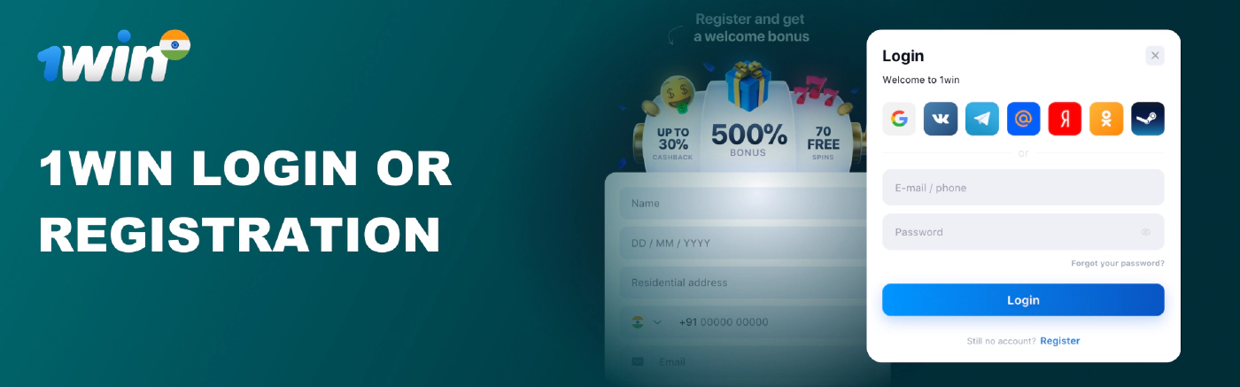 1win International official website login form interface